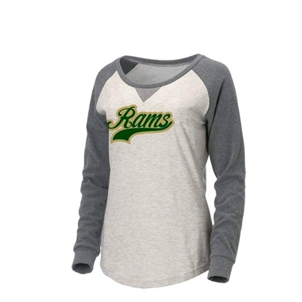 New Womens Rams Baseball Raglan Long‎ Sleeve Shirt Crew Neck Casual Top Small
